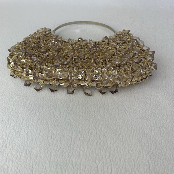 Prezzo Women's Gold Sequined Jeweled Cocktail Party Evening Purse Bag - Picture 5 of 9